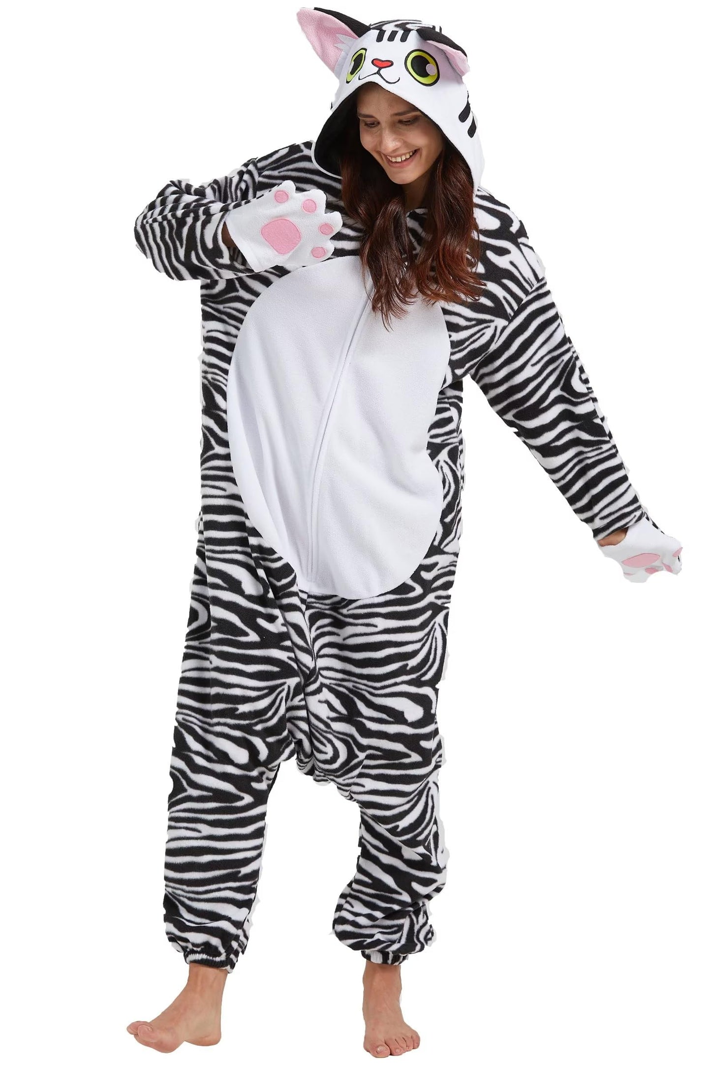 DarkCom Adult Halloween Costume Cosplay Shorthair Cat Onesie Christmas Pajamas Animal Sleepwear for Women Men Small