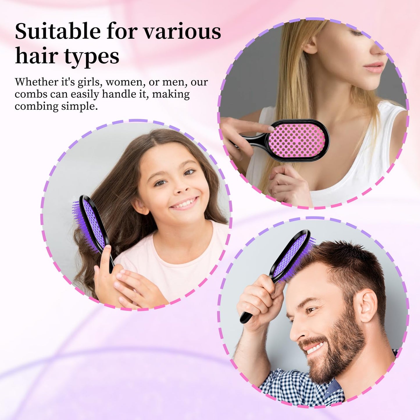 Skiennix Detangling Brush Set - Gentle & Effective for Wet/Dry Hair Types | Ultra-Light, Ventilated (Pink, Purple, Green, Black)