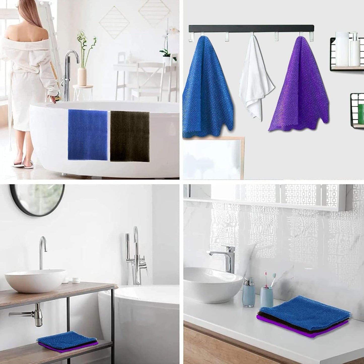 UJFQBH African Bath Sponge Set - Exfoliating Net Body Scrubber for Smooth Skin | 3 Pieces in Brown, Blue, Purple