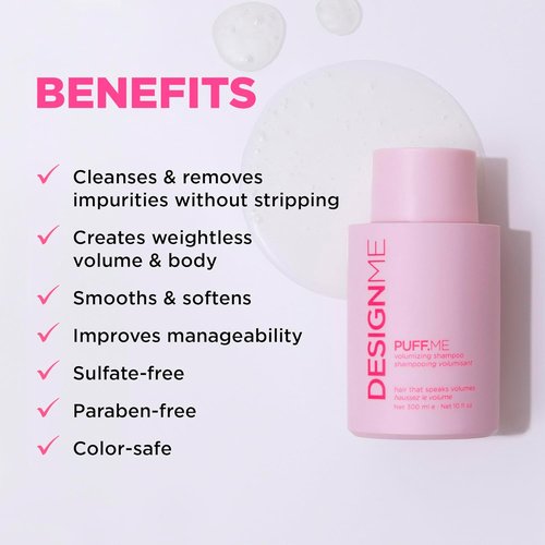DESIGNME PUFF.ME Volumizing Shampoo - Adds Body & Bounce with Sunflower Seed Oil | Color-Safe & Sulfate-Free for Fine Hair