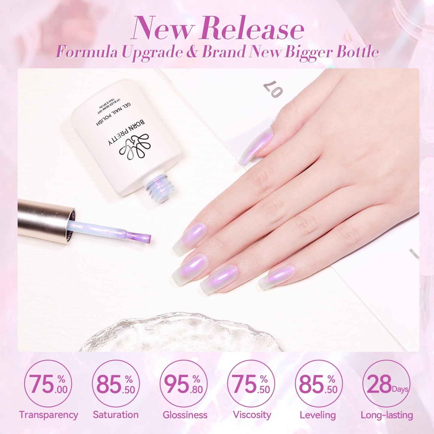Born Pretty Jelly Gel Nail Polish Jelly Glitter Pearl Purple Gel Polish Shimmer Pearl Mermaid Natural Translucent Hema-Free Soak Off Gel Polish Nail Art DIY 15ML