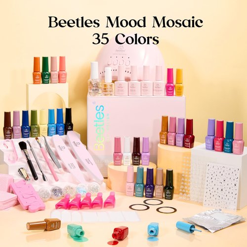 Beetles Gel Nail Polish Kit with U V Light -35 Colors Gel Polish Set 68 Pcs One Color One Bottle Mood Mosaic Nail Kit with Top Base Coat Beauty Must Have DIY Salon Manicure Gifts for Women Teen Girls