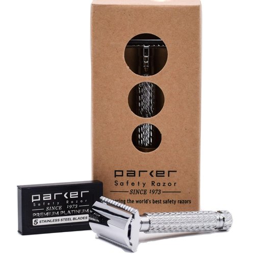 Parker 94R Double-Edge Safety Razor - Chrome-Plated Brass, Standard-Length Handle + 5 Premium Blades