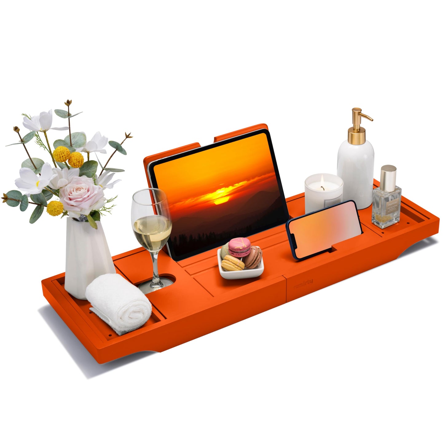 SMIRLY Bathtub Tray Caddy - Expandable Bamboo Bath Tray, Bathtub Accessory, House Warming Gifts New Home, Wedding Gifts for Couple, Birthday Gifts for Women.