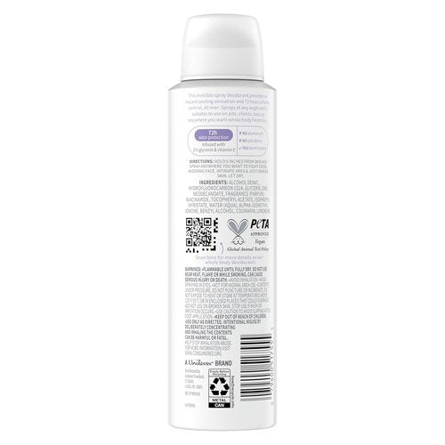 Dove Whole Body Deodorant - Aluminum-Free Coconut & Vanilla Spray for 72-Hour Odor Control | 4 oz