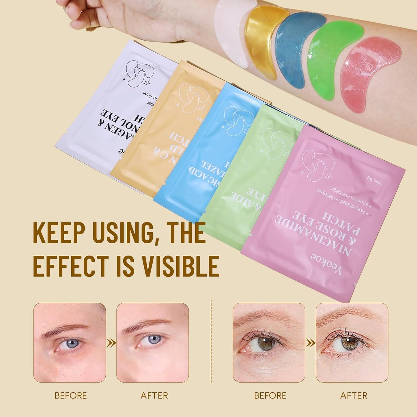 Yeokoe Under Eye Patches - Collagen & Retinol Eye Masks for Dark Circles | 20 Pairs of Spa-Quality Skincare