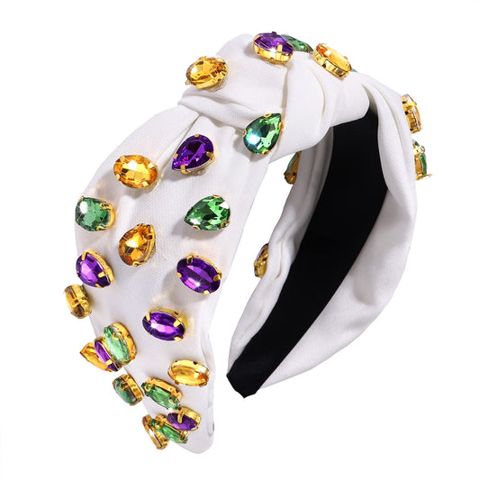 Crystal Velvet Headband Mardi Gras Headband Cross Knotted Turban Headdress Colorful rhinestone Statement Wide Hair Band Hoop Accessories For Women Girls