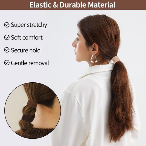 150 Pcs Seamless Elastic Hair Ties No Damage for Thick & Thin Hair, Ponytail Holders, Elastics, Soft Pony Tails Bands for Women, 4 Neutral Colors
