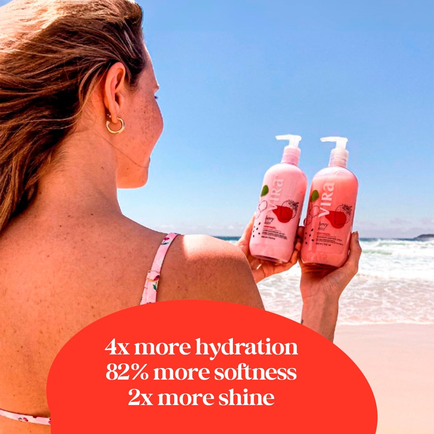 VIRÁ Brazilian Shampoo & Conditioner Set - Deep Moisturizing Treatment for All Hair Types | Hydrating Strawberry & Raspberry 17.6 Fl Oz Each
