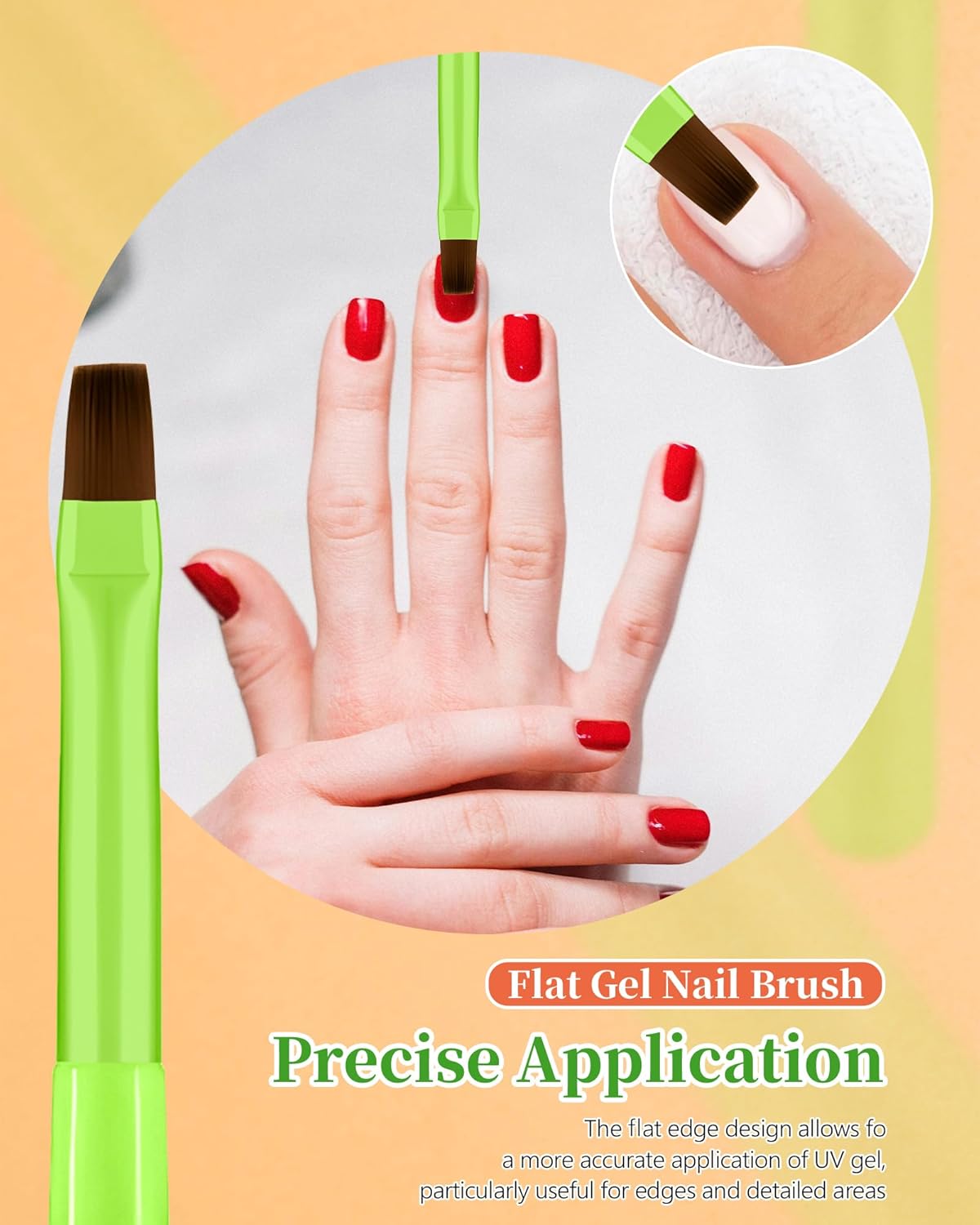Skiennix Nail Polish Clean Up Brush Set - 3 Acetone Resistant Brushes for Perfect Nail Art | Bright Green