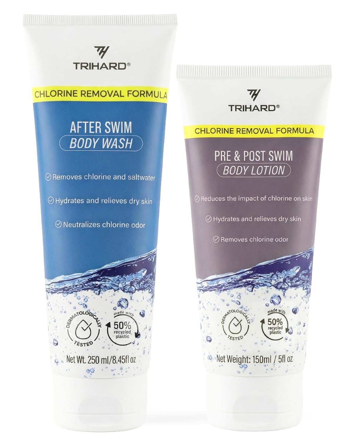 TRIHARD Chlorine Removal Body Wash & Lotion Set - Hydrates Sensitive Skin | Essential Pool Protection