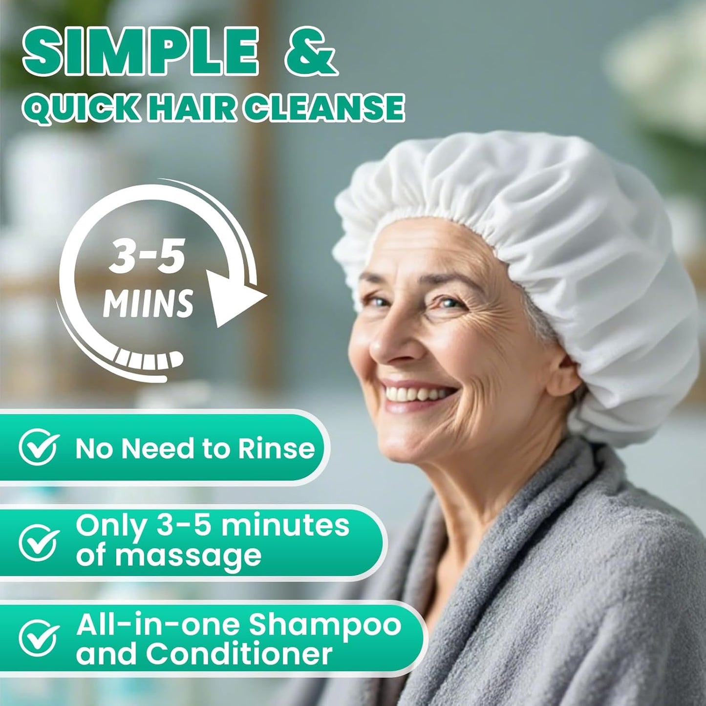 Skiennix Shampoo Caps - No Rinse Waterless Hair Wash for Bedridden Patients | 6 Pack
