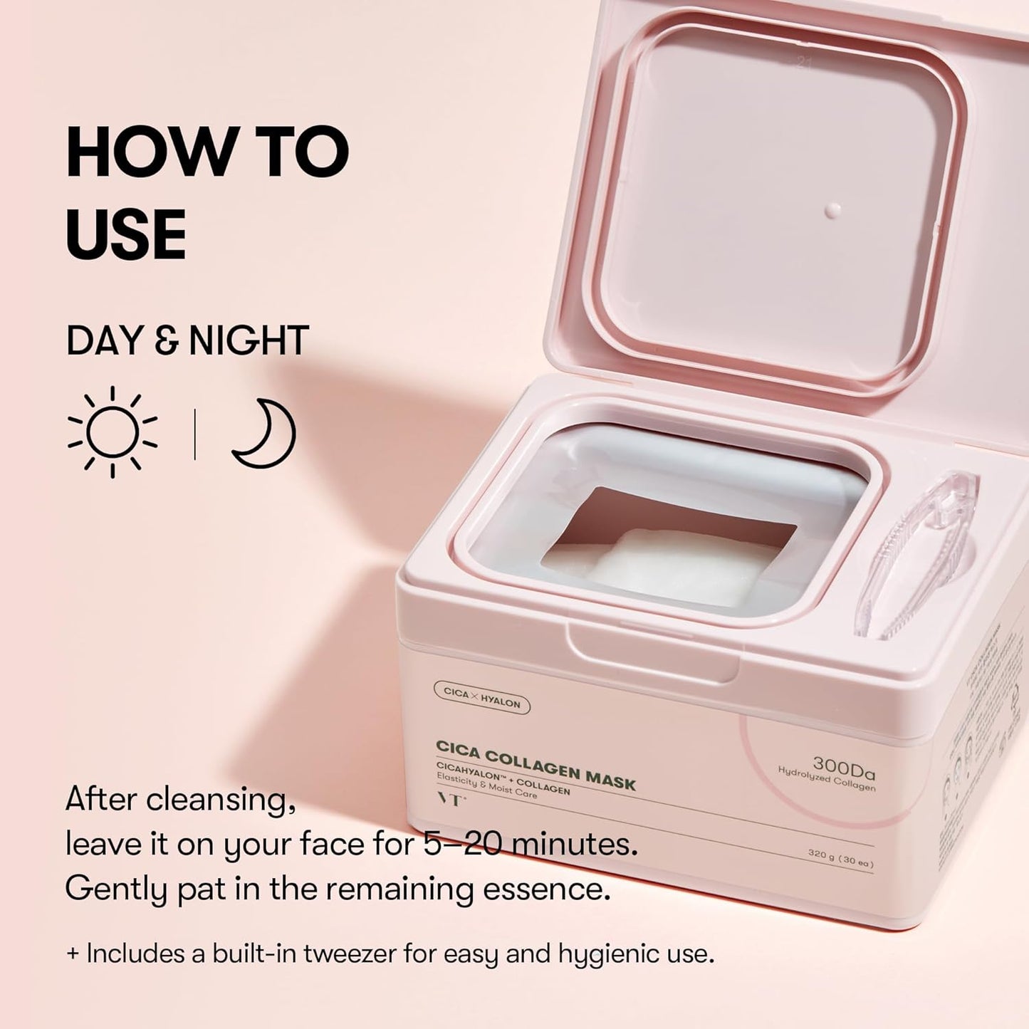 VT COSMETICS CICA Pink Daily Mask - 30 Sheets of Hydrating Collagen Essence for Skin Elasticity