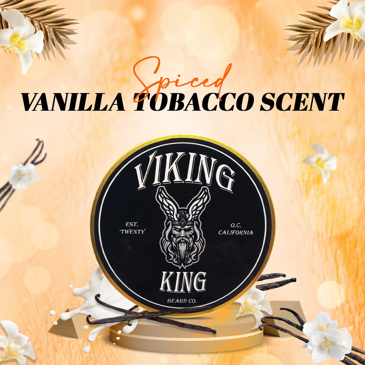 VIKING KING BEARD CO. Beard Balm - All-Natural Spiced Vanilla Tobacco Softener | 4 Ounce Tin