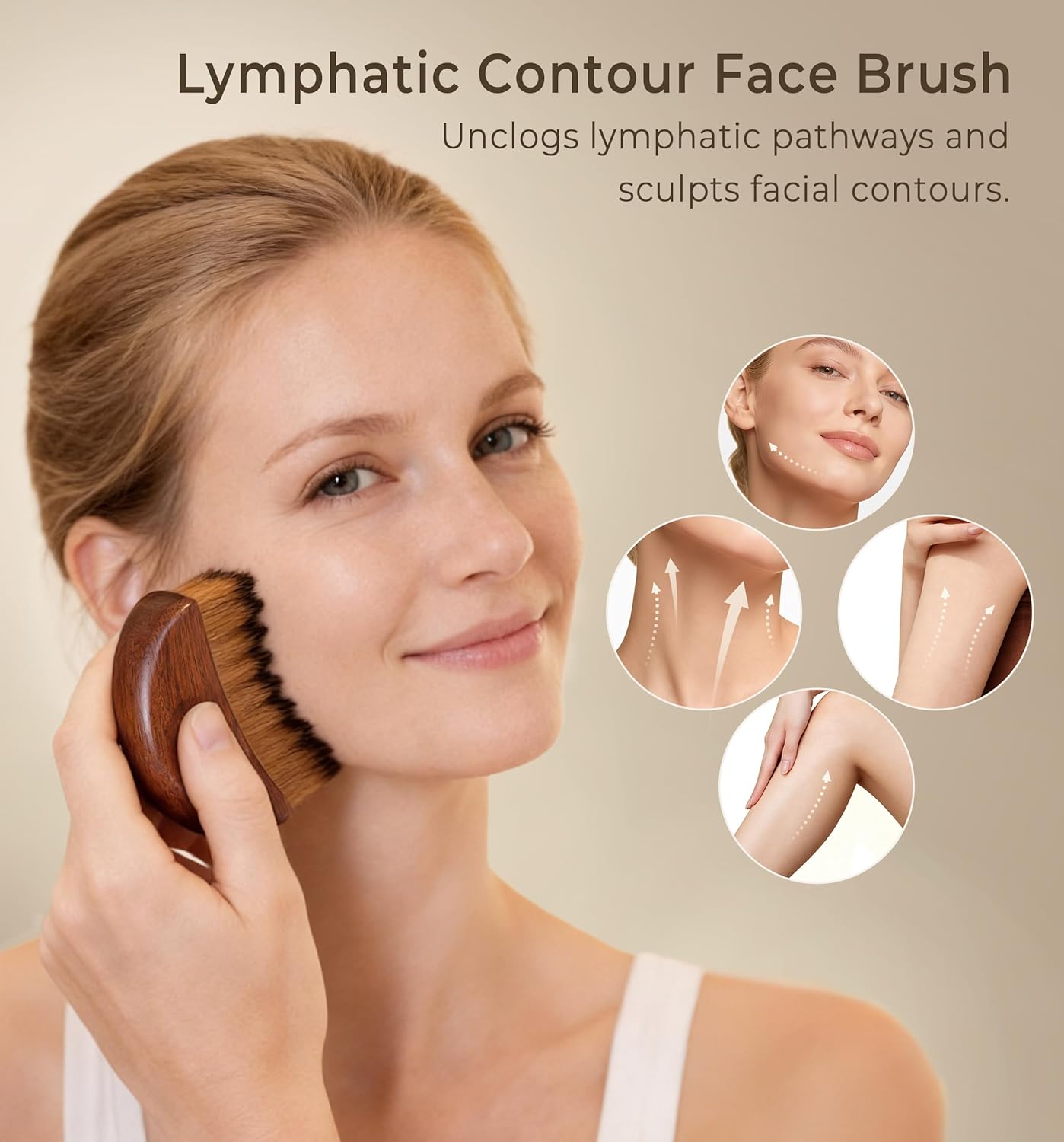 Skiennix Lymphatic Contour Face Brush - Wooden Facial Sculpting Tool for Drainage & Depuffing