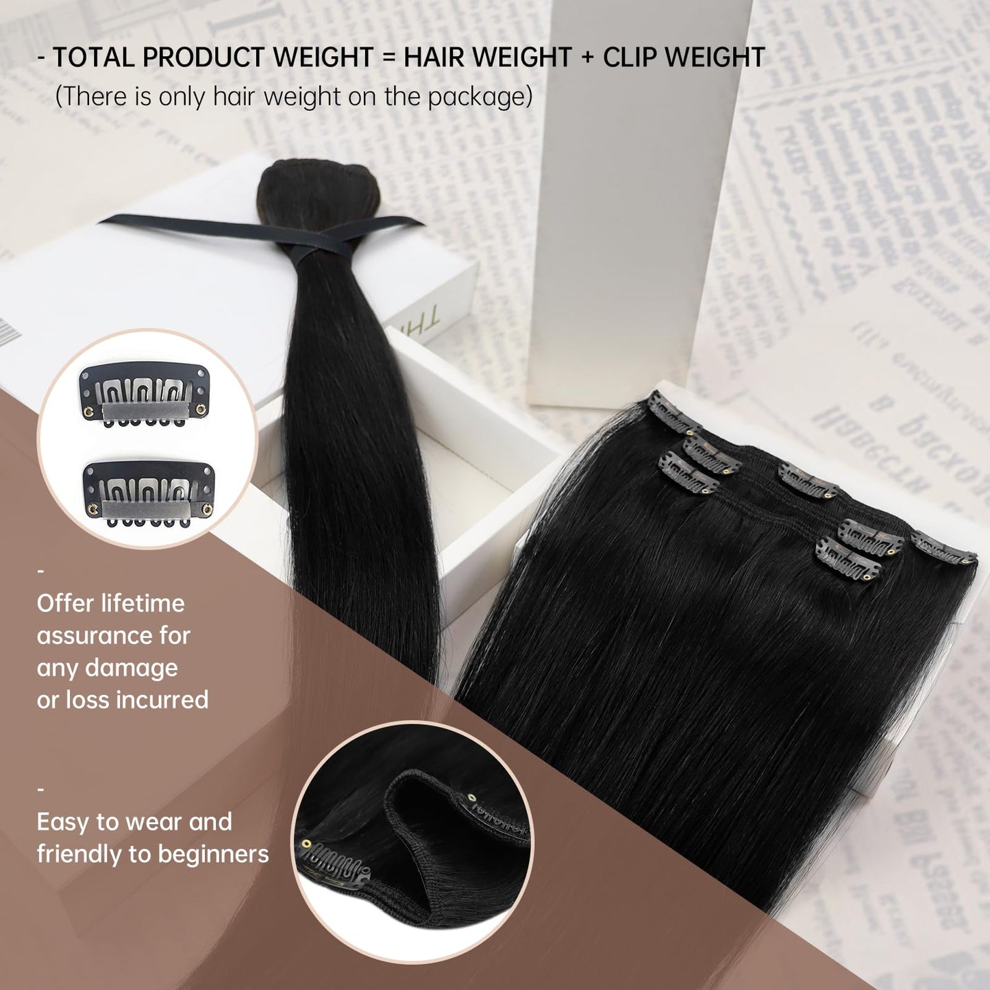 Sunny Hair Clip in Hair Extensions Straight Human Hair Clip in Extensions Remy Clip in Hair Extensions Real Human Hair Extensions Clip ins Jet Black for Women 12inch