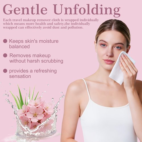 Twoworld Makeup Remover Wipes Bulk Individually Wrapped,Travel Makeup Wipes Gentle for Face Cleansing Mascara Lipstick Travel Hotel(Aloe Vera & Cherry Blossoms,Pack of 100)