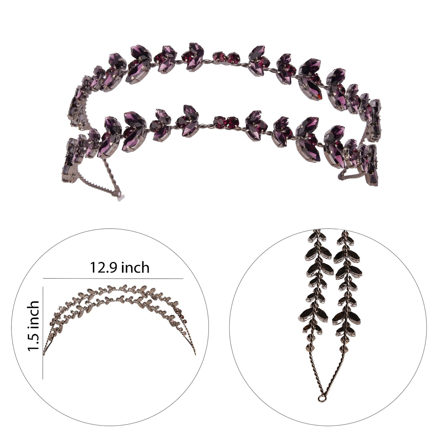 LIMELIA Women's Tiara-Crown for Henna Wedding Party, Glitter Hair Accessories for Bridal Birthday Pageant Prom Halloween Costume Christmas Party - Alpha Design, Double Row - Purple