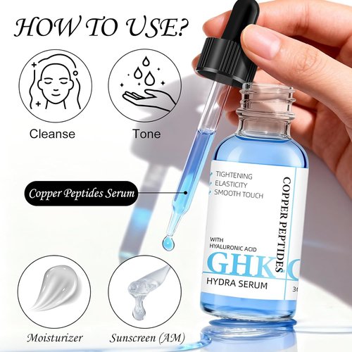 GHK-Cu Copper Peptide Facial Serum - Lightweight Hydration with Hyaluronic Acid - 1 fl oz