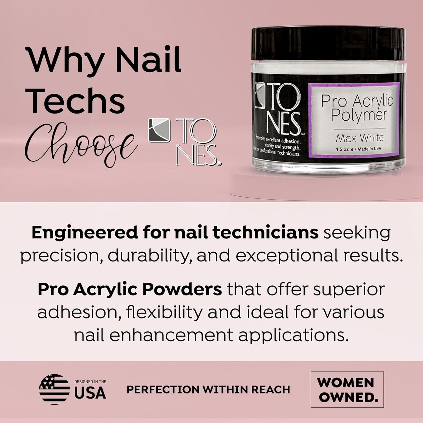 Tones Pro Acrylic Nail Powder - Max White Creamy Off-White (3.5 Fl Oz) | Long-Lasting Non-Yellowing Polymer for Salon Quality Extensions & 3D Art
