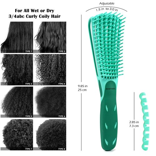 BESTOOL Detangling Brush - Effortlessly Detangle Black Natural & Curly Hair | Pain-Free for 3/4ABC Textures (Green)