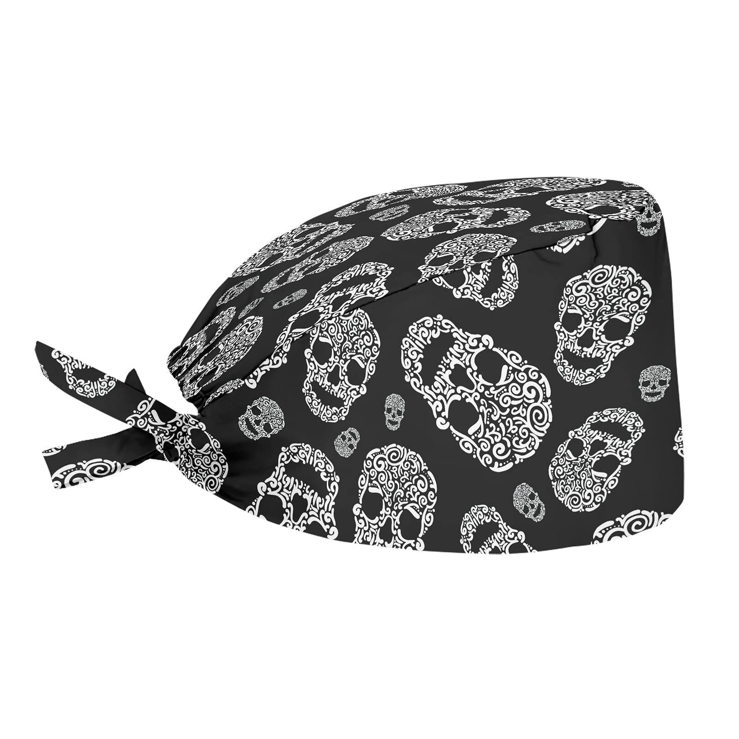 JEOCODY Skull Print Men Womens Cap Working Hat One Size Waterproof Adjustable Tie Back Cap with Sweatband, Breathable Work Cap