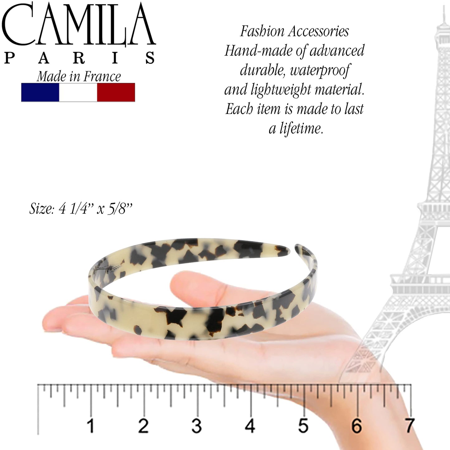 Camila Paris CP3467 French Headband for Women, Handmade White Tokyo, Strong Hold Grip Women's Hair Band, Ligth and Very Flexible, No Slip and Durable Styling Girls Hair Accessories, Made in France