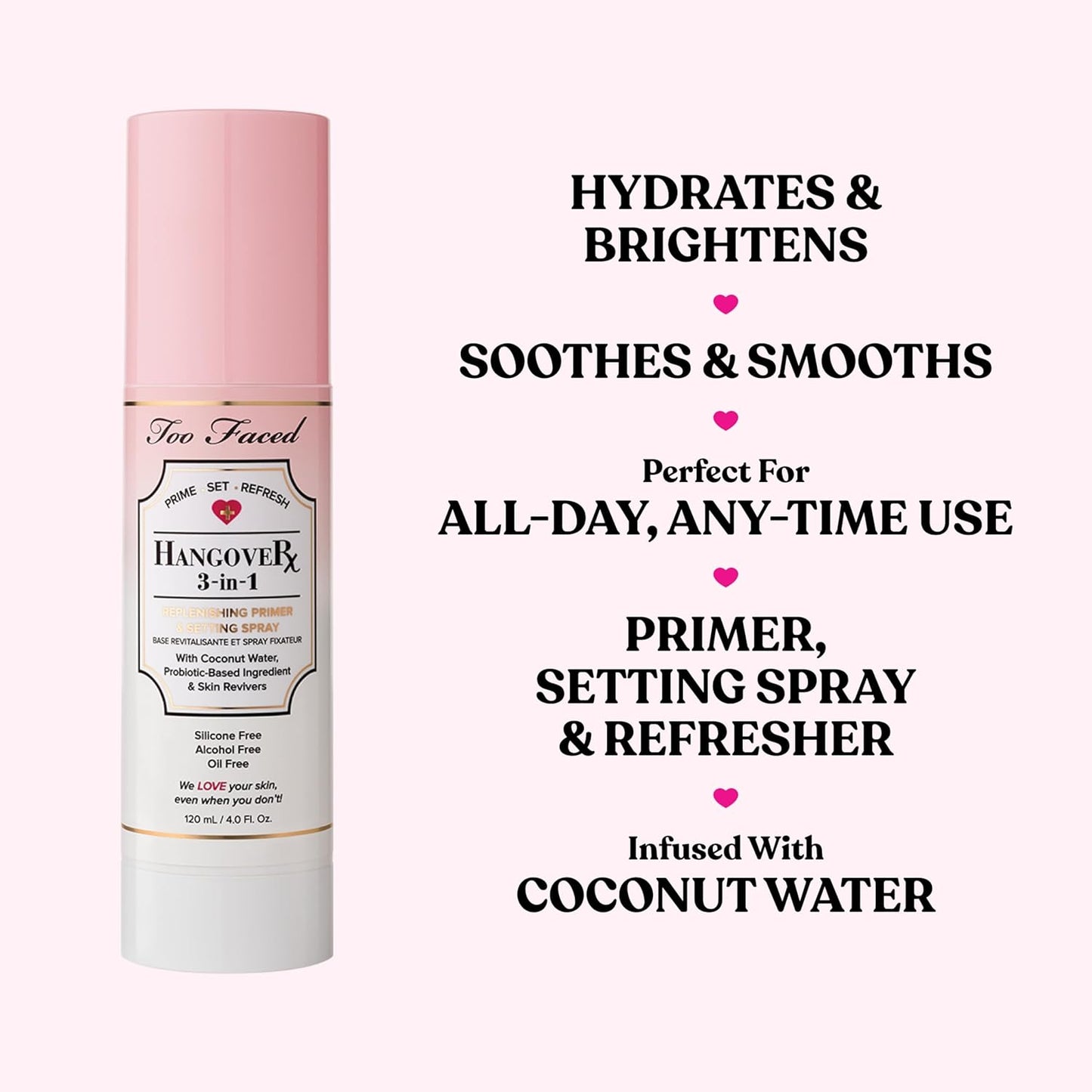 Too Faced Hangover 3-in-1 Primer & Setting Spray - Soothing Hydration with Coconut Water