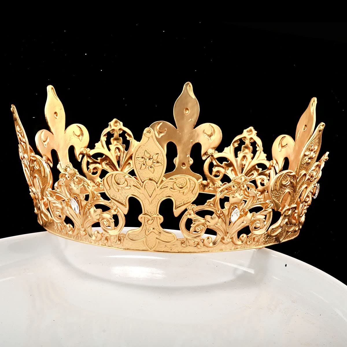 Alloy Rhinestone King Queen Round Crown Party Hair Accessories For Birthday Wedding Prom Pageant Photography Halloween (Gold)