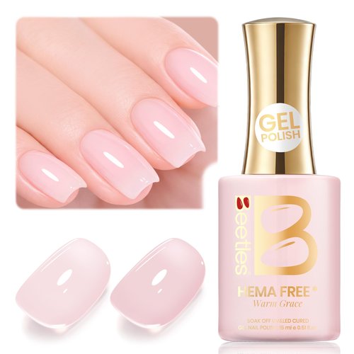 Beetles Warm Grace Nude Pink Gel Polish - 15ML Full Size Neutral Jelly Nude Nail Polish Base Color Nail Concealer Sheer Translucent Effect Soak Off UV LED French Nail Art Salon DIY Manicure Gifts