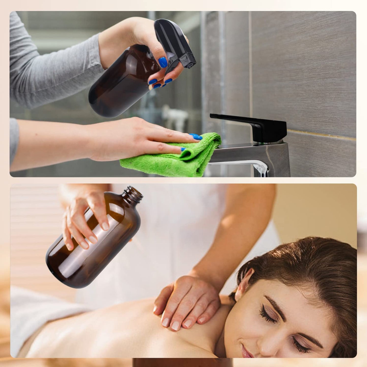 Wedama Amber Glass Spray Bottles - 16 oz Refillable Spray Bottle for Cleaning & Essential Oils | Adjustable Nozzles