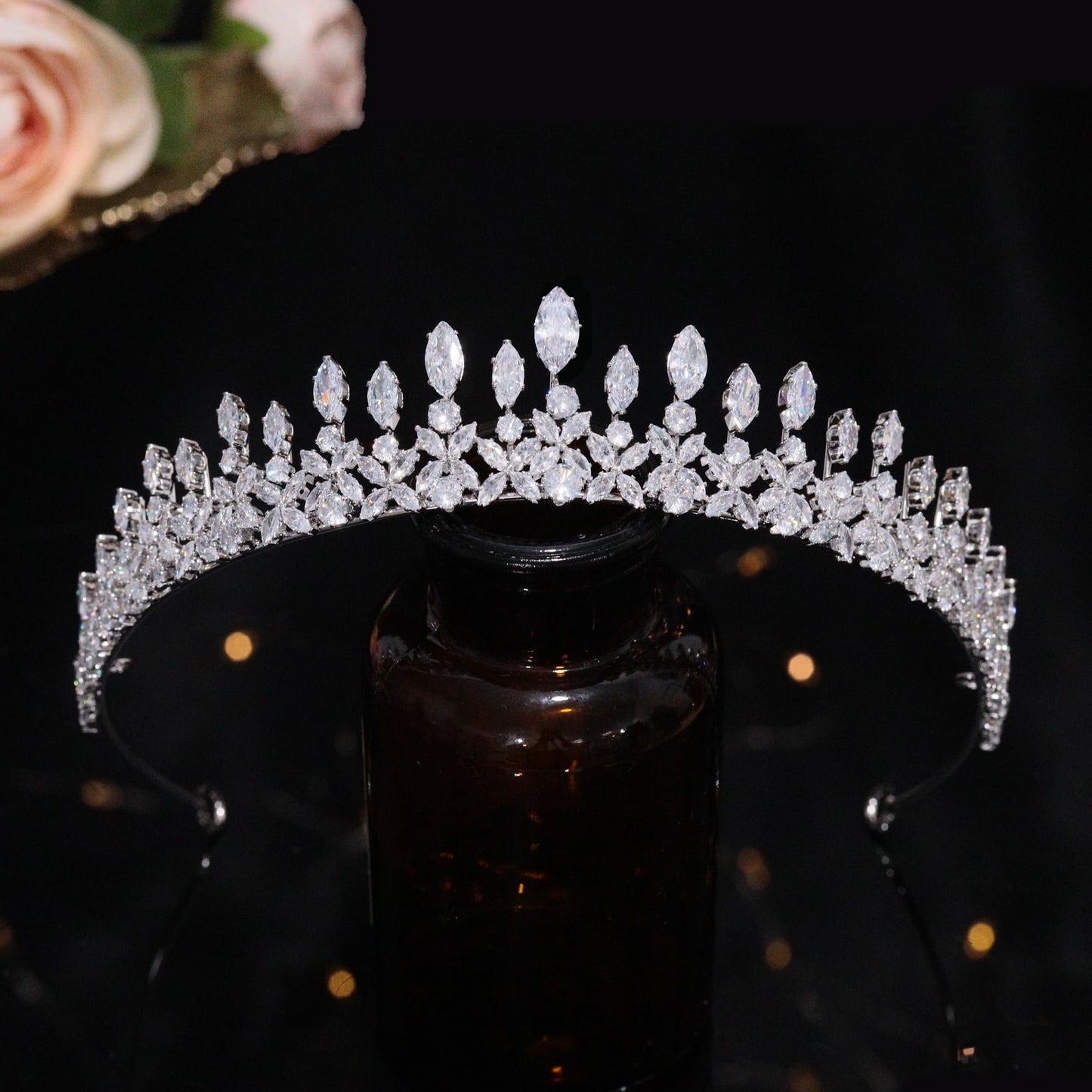 Aoligrace Small Cubic Zirconia Wedding Tiaras for Women CZ Sweet 16 Quinceanera Crowns for Girls Fairy Royalty Hair Jewelry