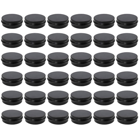 Moretoes 36 Pack Tins, 2 Oz Lip Balm Containers, Black Metal Round Tins Aluminum Cans, Empty Tin with Screw Lids for Salve, Spices or Candies