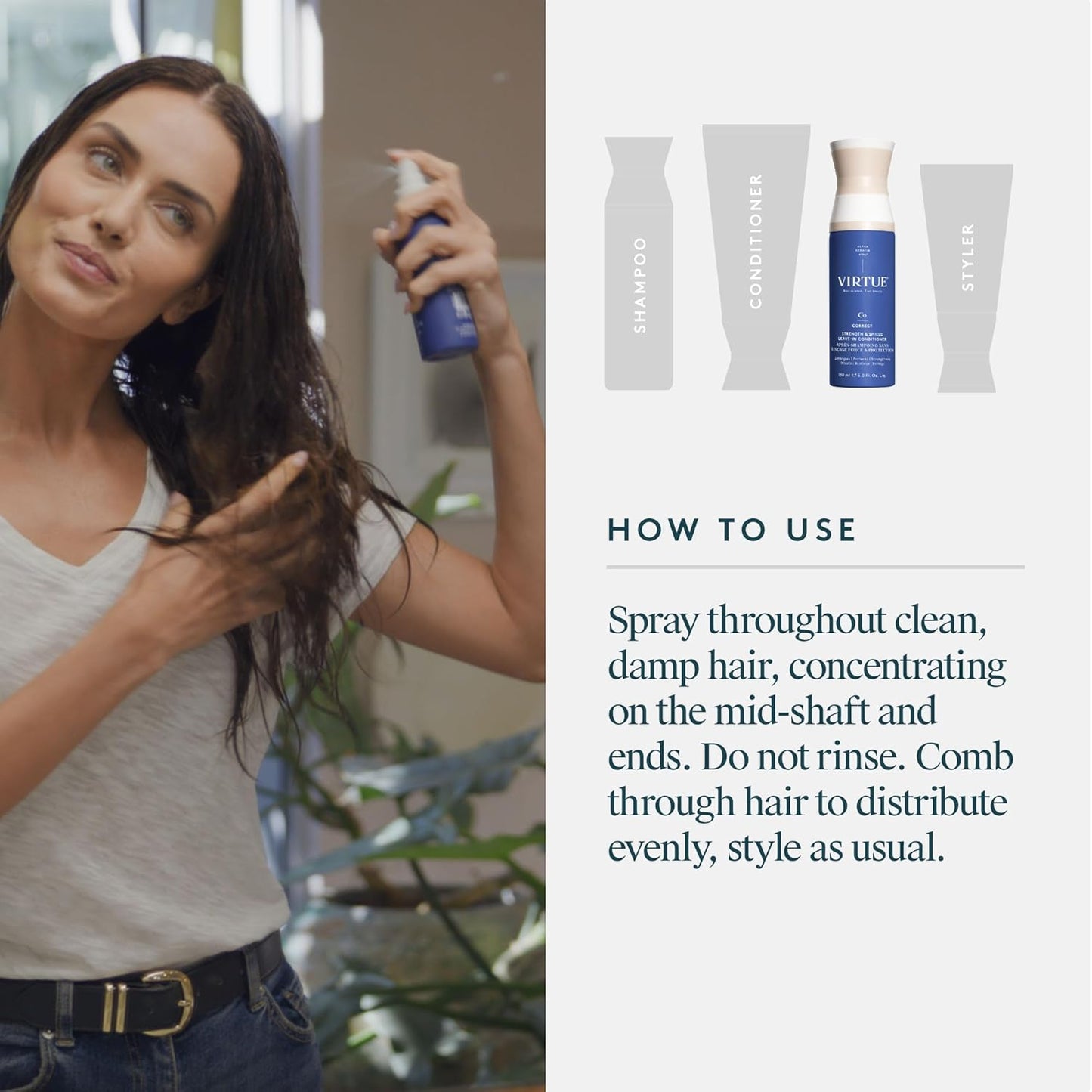 VIRTUE Strength & Shield Leave-In Conditioner - Detangles & Strengthens All Hair Types | 5 Fl Oz
