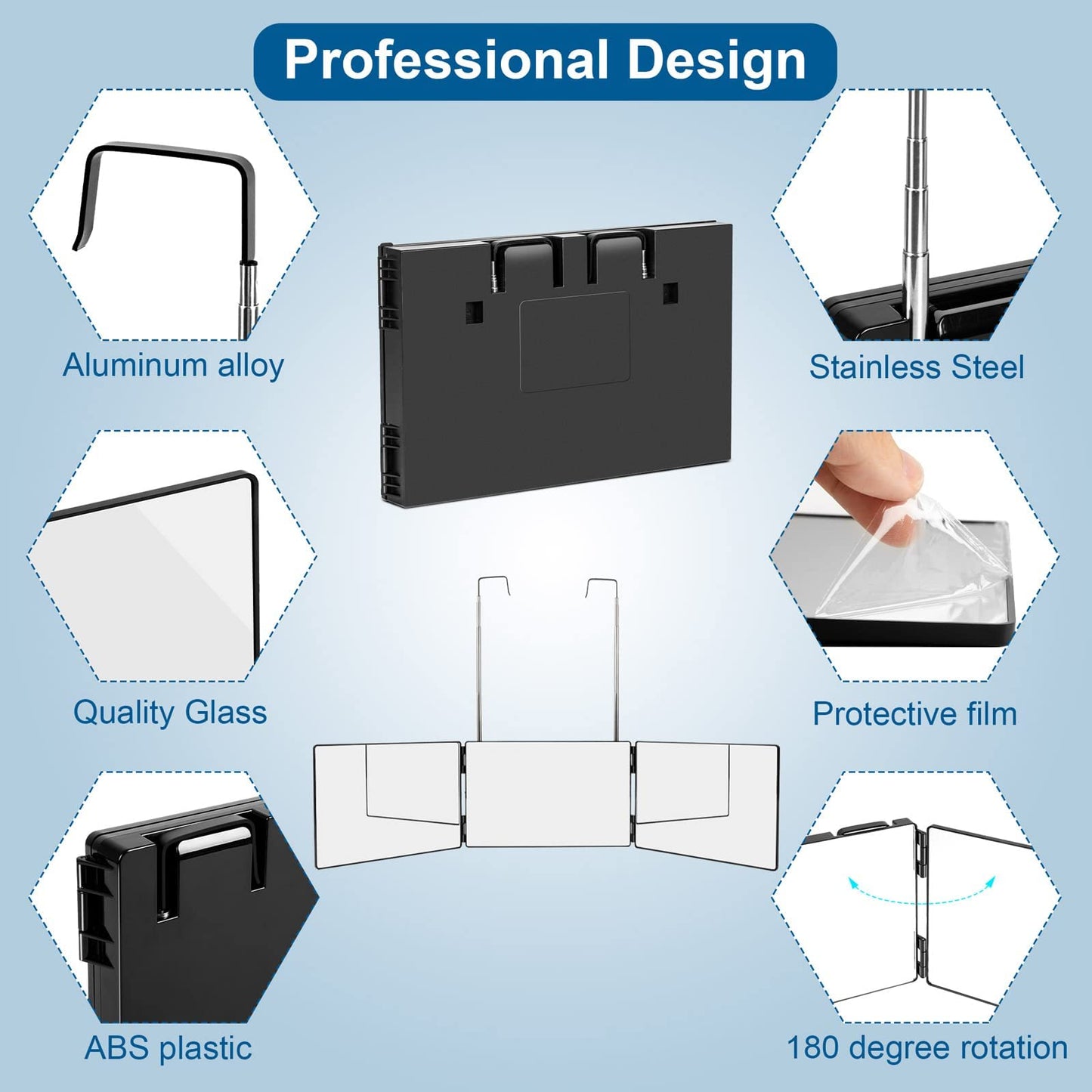 LMZNXCZ with LED Lights 3 Way Mirror for Self Hair Cutting,360 Haircuts Mirror Men for Barber Use Tools,to See Back of Head,Tri Fold with Portable Height Adjustable Telescoping Hooks