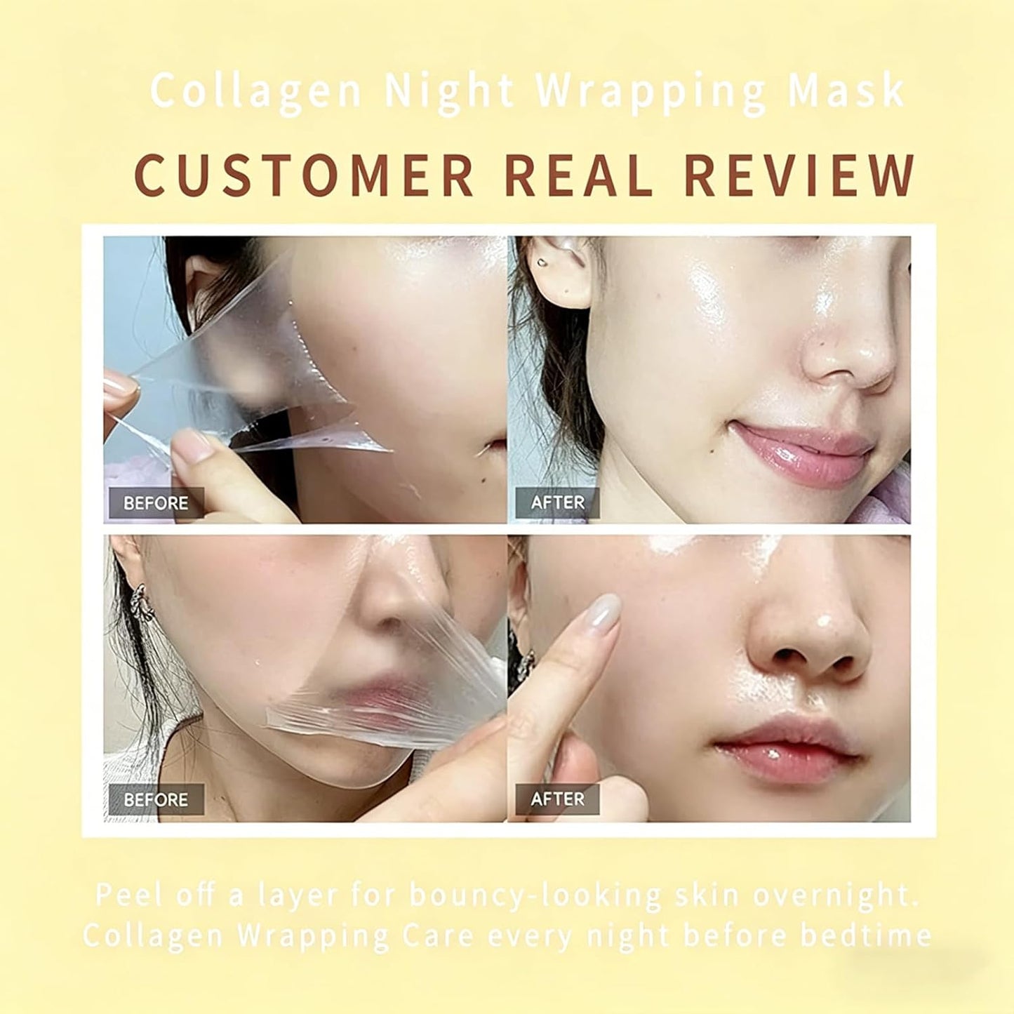 Skiennix Collagen Night Mask - Hydrolyzed Peel-Off Formula for Firming & Hydration | Reduces Fine Lines & Dullness