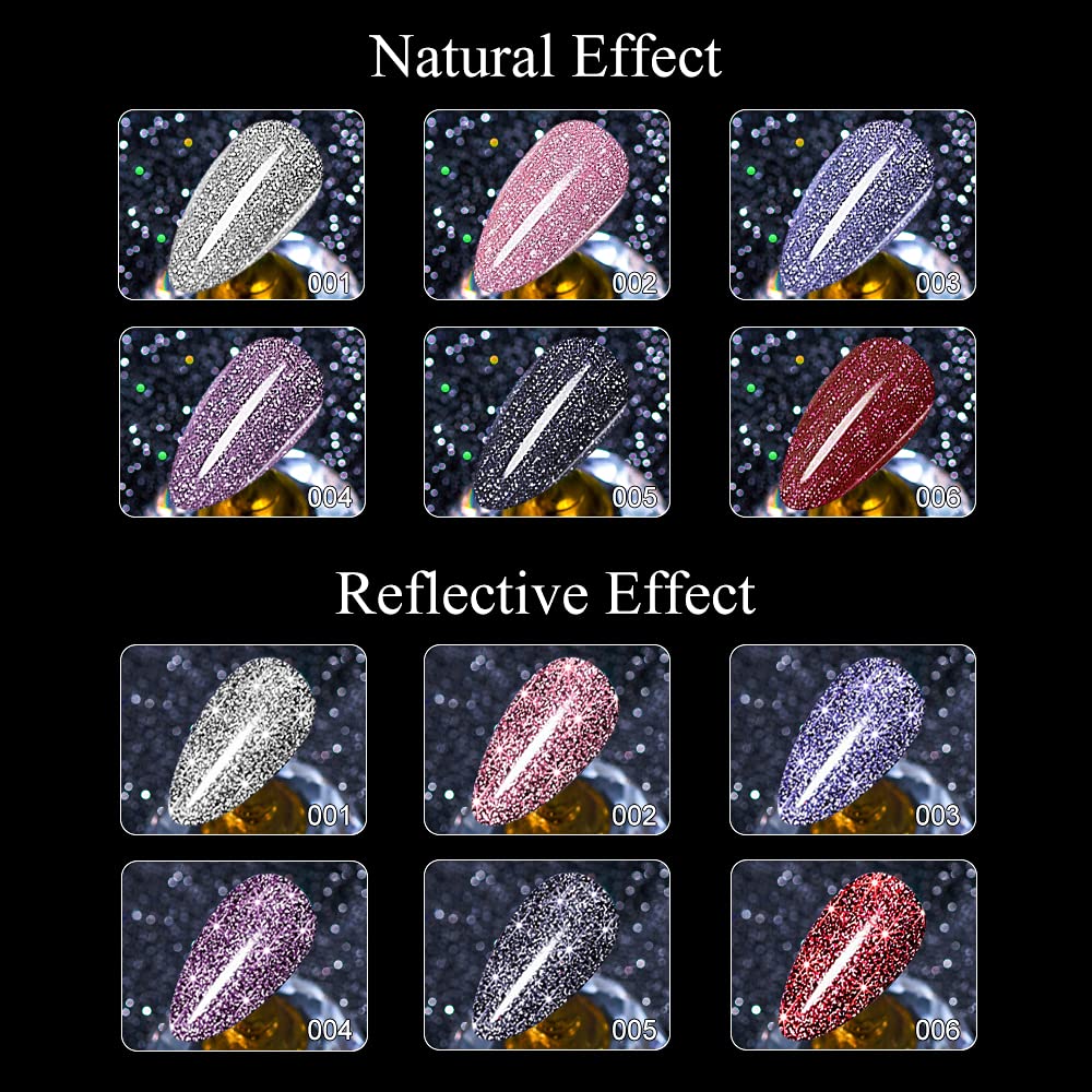 MIZHSE 6 Glitter Gel Nail Polishï¼?6 Holographic Gel Nail Polish, Sparkle Shiny Glitter Gel Polish Glossy Nail Lacquer Rainbow Iridescent Nail Pigment Soak Off Nail Art Gift for Ladies