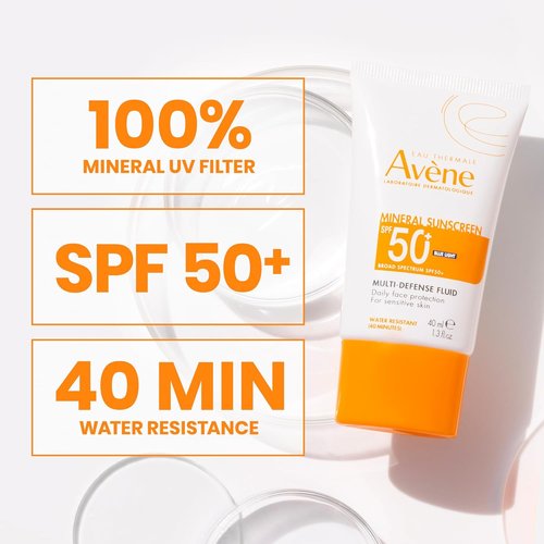 Avène Mineral Sunscreen - Multi-Defense Fluid with SPF 50 for Ultimate Protection
