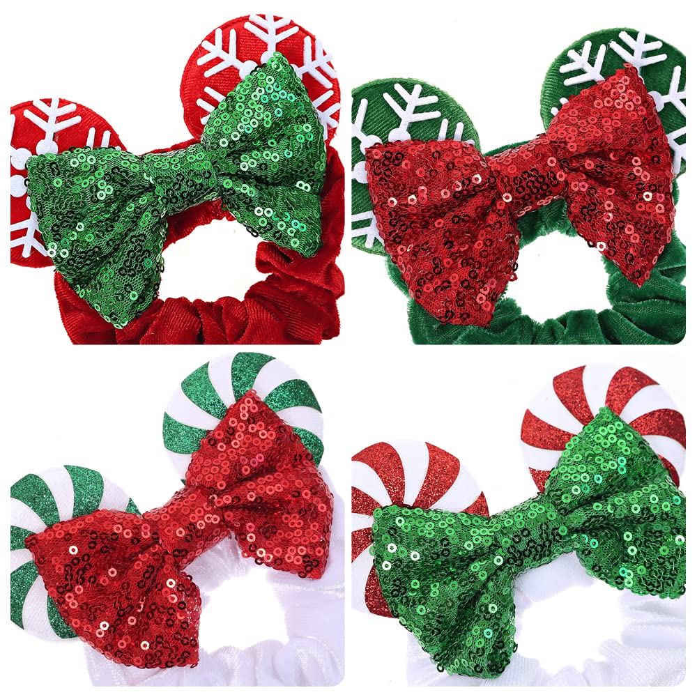 JIAHANG Christmas Velvet Mouse Ear Hair Scrunchies Lollipop Sequins Bow Ponytail Holder Festival Costume Hair Accessories for Women Girls (christmas set)