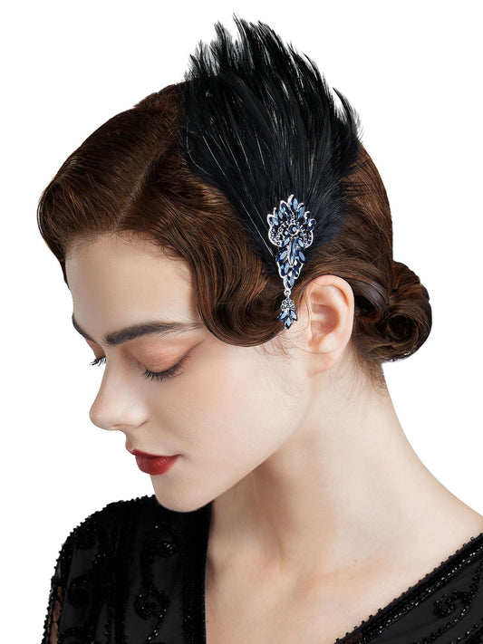 SWEETV 1920s Flapper Headband Roaring 20s Great Gatsby Headpiece Rhinestone Hair Clip Hair Accessories for Women