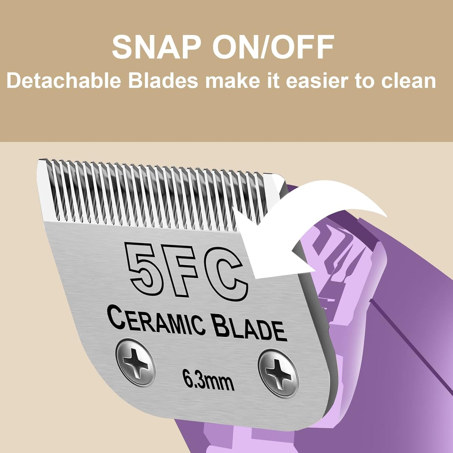 Skiennix Detachable Dog Grooming Clipper - Ceramic Blades for Andis & Oster | Size 5FC (1/4”, 6.3mm) Cut Length