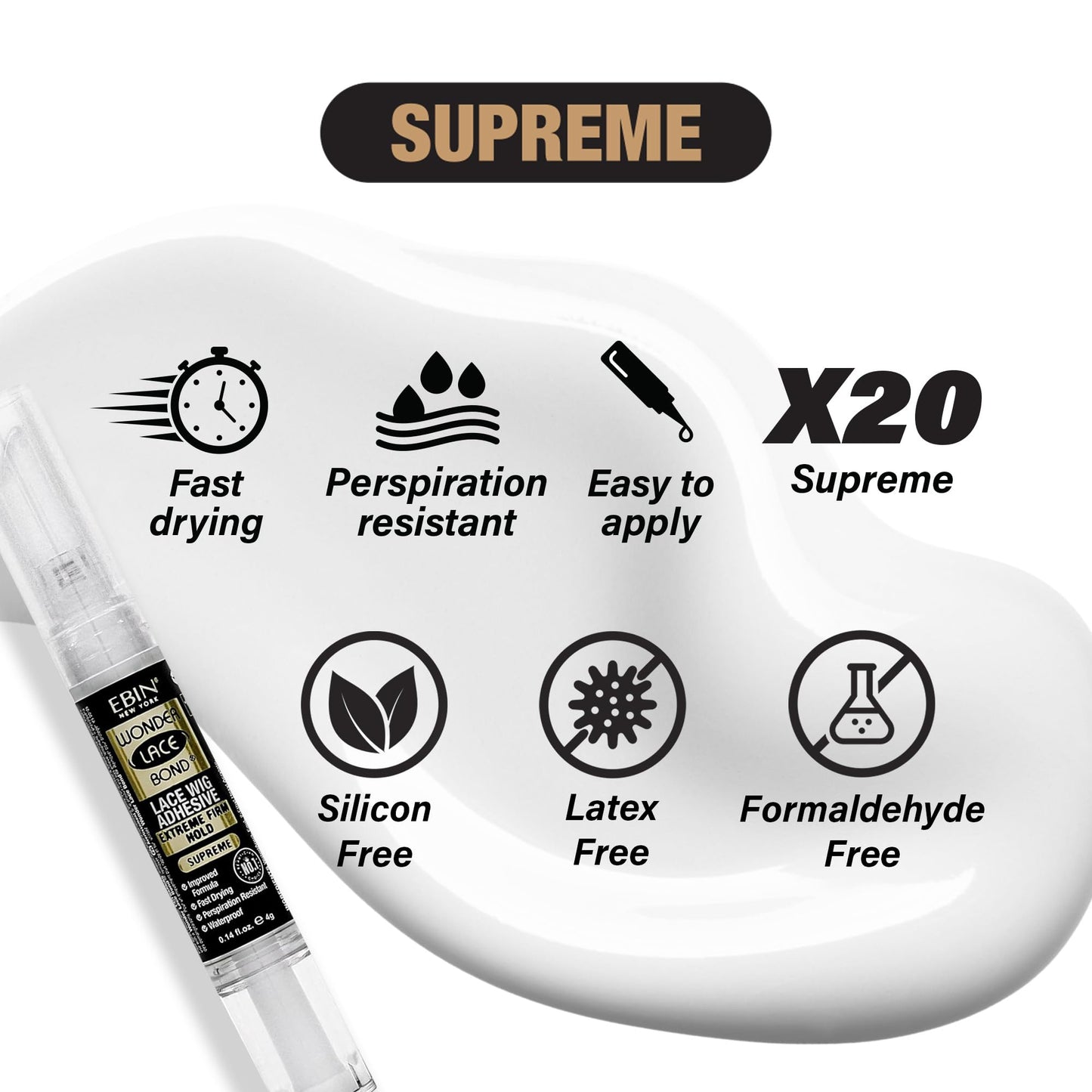 Wonder Lace Bond Silicone Pen Type 4g - Supreme (Extreme Firm Hold) 3Pack | No Residue Improved Formula Easy to Apply Fast Drying Waterproof Latex Free Perspiration Resistant