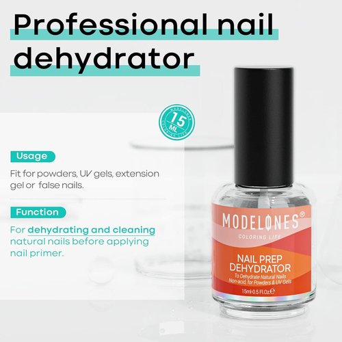 Modelones Nail Dehydrator - 15 ml Acid-Free Prep for Acrylic & Gel Nails | Hema-Free Primer Bonder