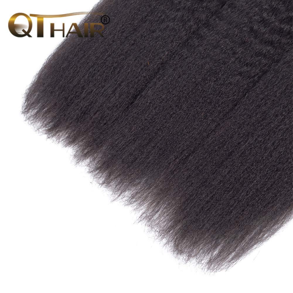 QTHAIR 14A Brazilian Human Hair Kinky Straight Bundles(20 22 24inch) Yaki Straight Human Hair 3 Bundles 100% Unprocessed Brazilian Virgin Human Hair Bundles Natural Color