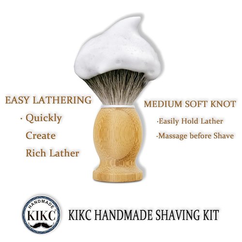KIKC Handcrafted Badger Shaving Brush - Comfortable Bamboo Handle & Soft Bristles | Perfect Gift for Bearded Men
