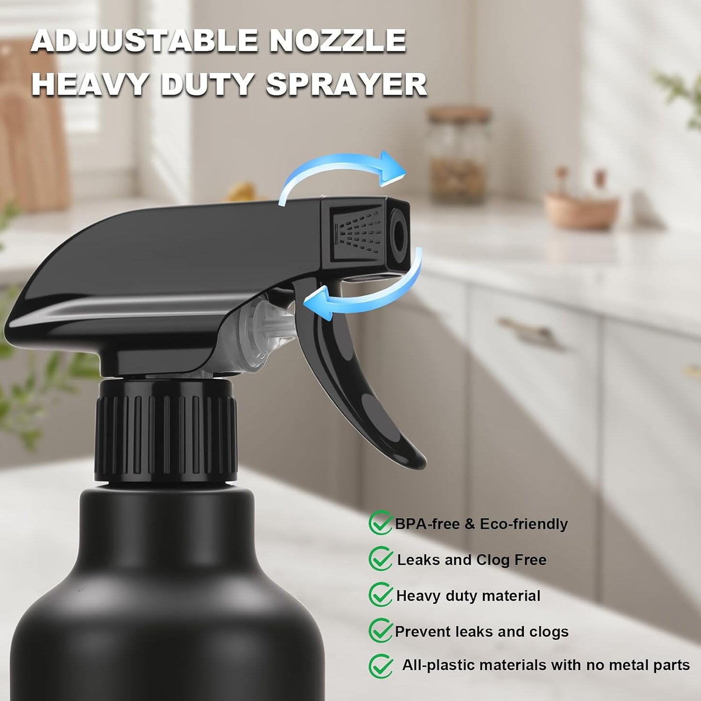 Skiennix 16.9oz Plastic Spray Bottles - Heavy Duty for Hair Mist & Cleaning Solutions | 2 Pack Black