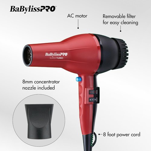 BaBylissPRO Turbo Hair Dryer - Powerful 2000W Fast Drying | Lightweight & Compact Design