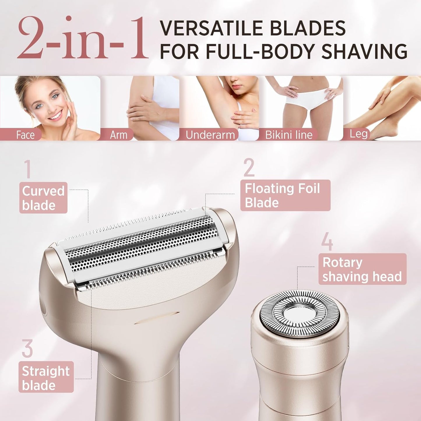 Skiennix Electric Razor for Women - 2-in-1 Painless Rechargeable Shaver for Face, Legs & Bikini Area