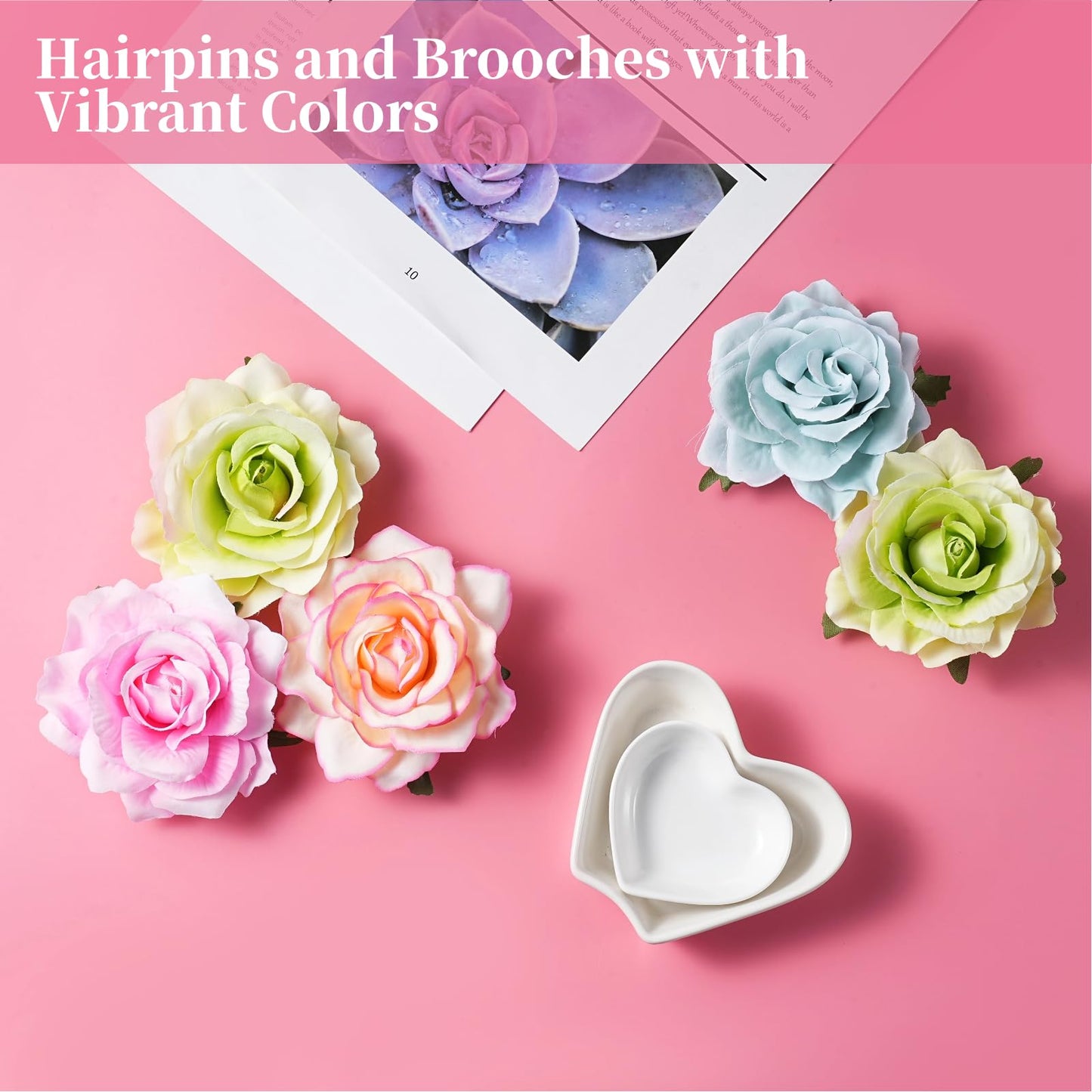 Lnrueg 30 Pack Artificial Rose Flower Hair Clips for Women, 4 Inch Large Flower Claw Clips for Thick Hair, Hair Accessories for Wedding