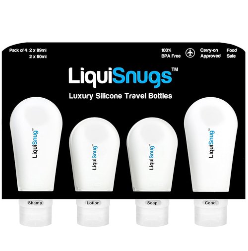 LiquiSnugs Premium Silicone Travel Bottles - 100% Leak Proof & TSA Approved - Suction Cups & Adjustable Labels